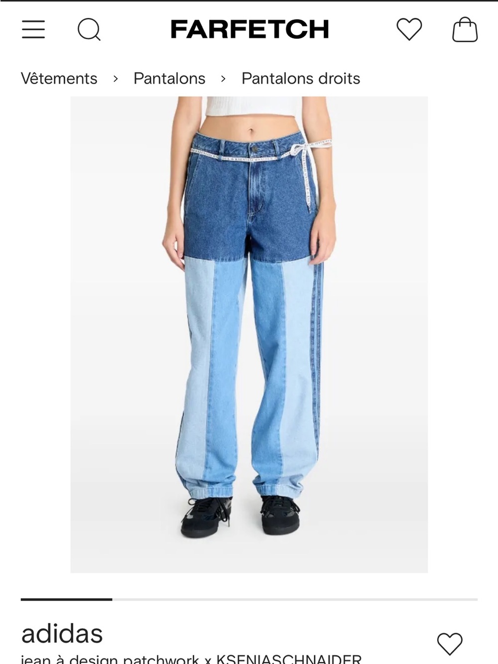 adidas x KSENIASCHNAIDER Women’s Patchwork Two-Tone Blue Jeans